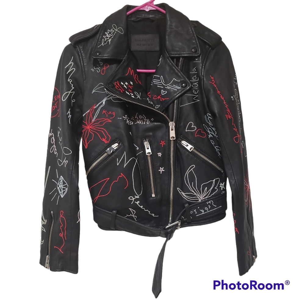 AllSaints Graff Balfern Leather jacket limited edition size 4 - Picture 3 of 9